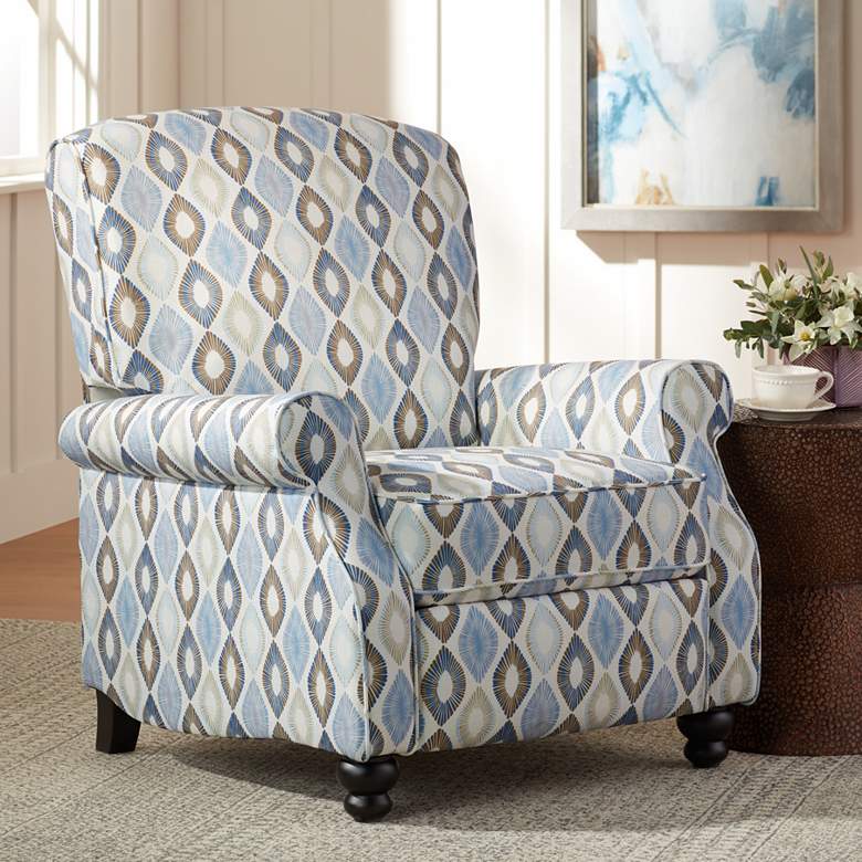 Image 2 Elm Lane 33" Wide Blue Diamond Pattern Push Back Recliner Chair
