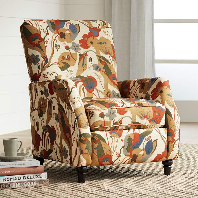 Image 1 Elm Lane Katy Floral and Ivory Push Back Recliner Chair with Footrest