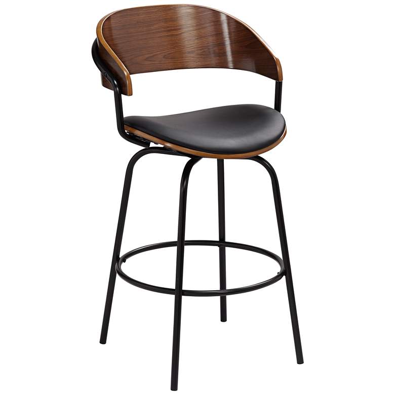 Image 3 Elm Lane Larsen 26" High Modern Black and Walnut Swivel Counter Stool