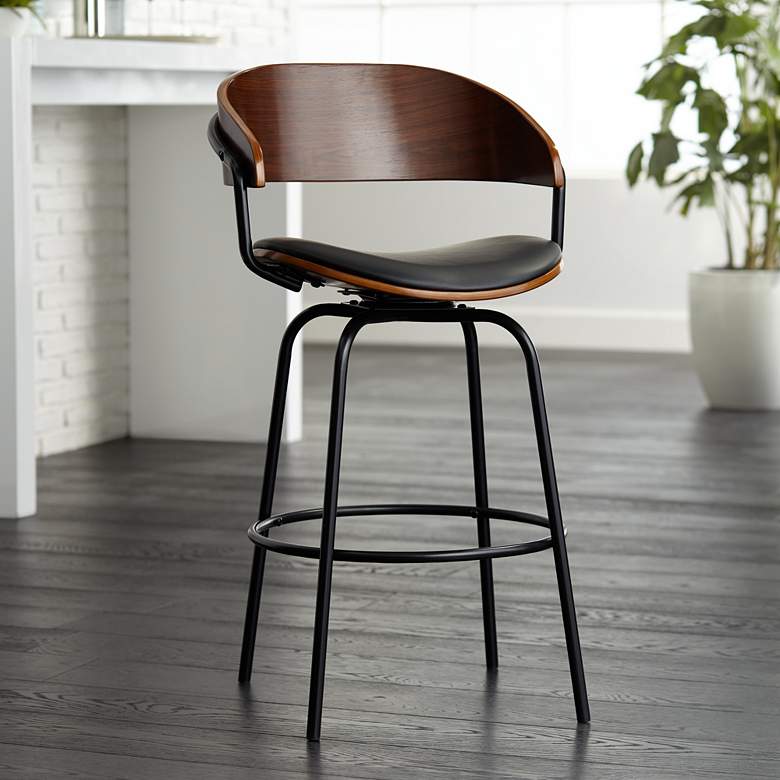 Image 2 Elm Lane Larsen 26" High Modern Black and Walnut Swivel Counter Stool