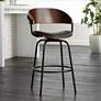2_Elm Lane Larsen 26" High Modern Black and Walnut Swivel Counter Stool