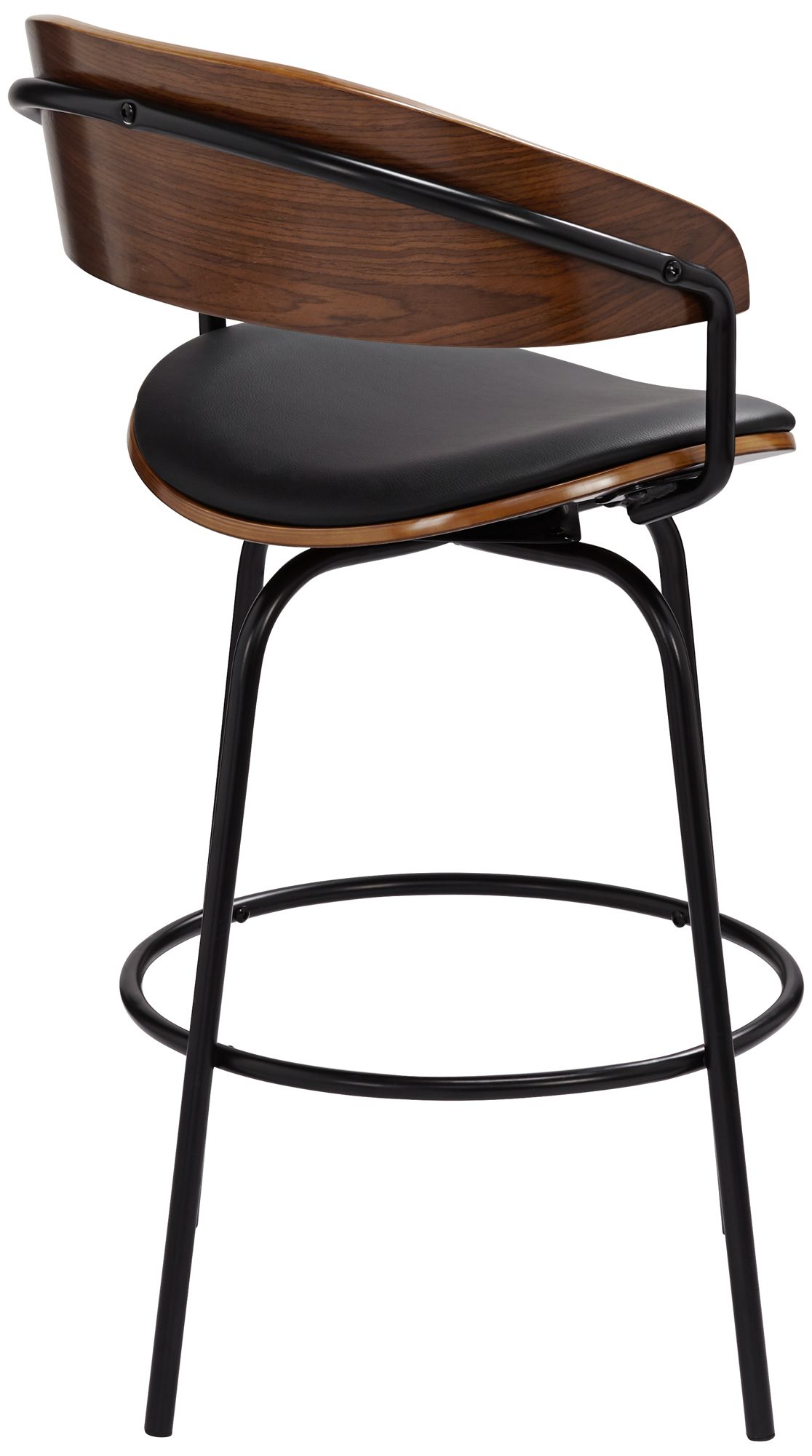 Elm Lane Larsen 26" High Modern Black and Walnut Swivel Counter Stool in scene