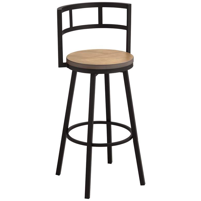 Image 2 Elm Lane Latham 25 1/4" Matte Black and Wood Swivel Counter Stool