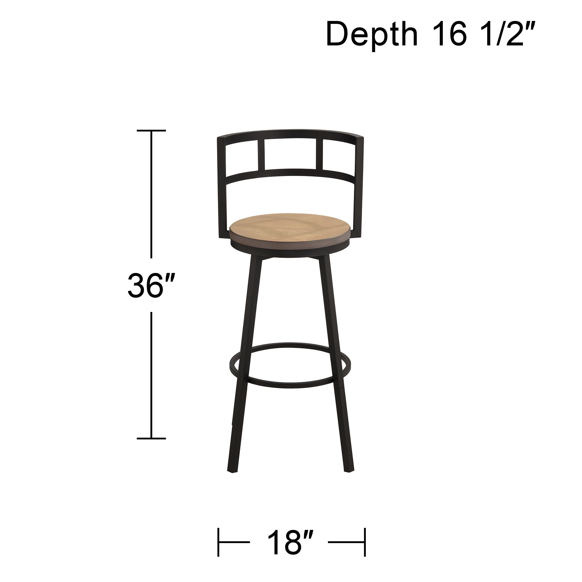 Elm Lane Latham 25 1/4" Matte Black and Wood Swivel Counter Stool