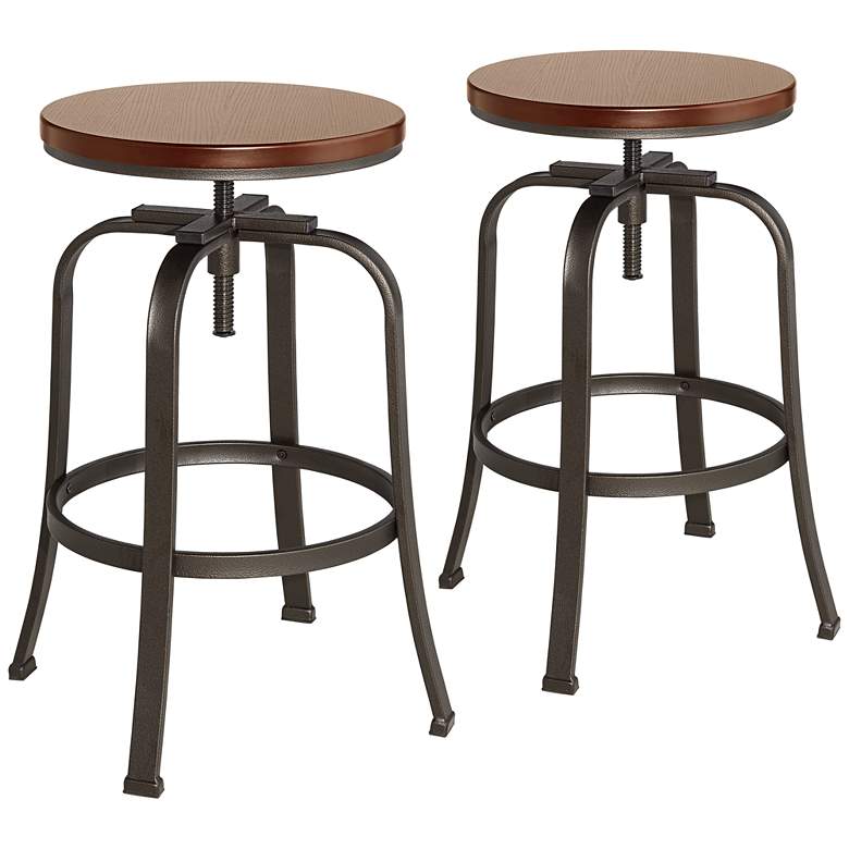 Image 2 Elm Lane Radin Hammered Bronze Adjustable Swivel Bar Stools Set of 2