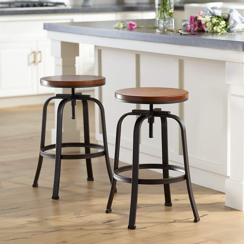 Image 1 Elm Lane Radin Hammered Bronze Adjustable Swivel Bar Stools Set of 2