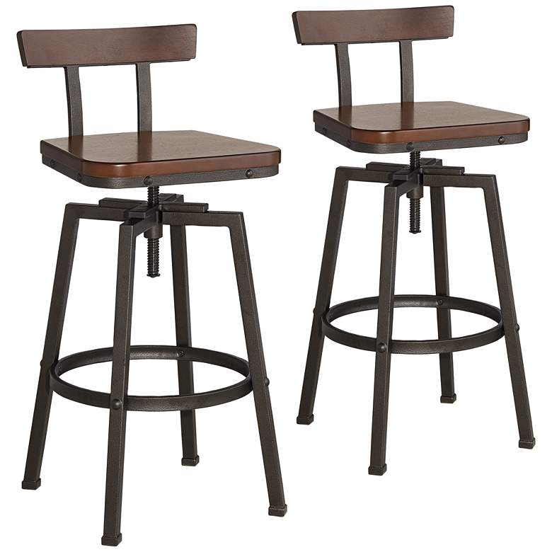 Image 3 Elm Lane Roark Dark Bronze Adjustable Swivel Bar Stools Set of 2