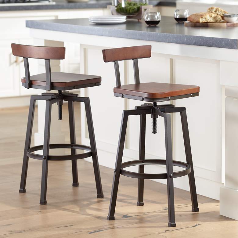 Image 2 Elm Lane Roark Dark Bronze Adjustable Swivel Bar Stools Set of 2