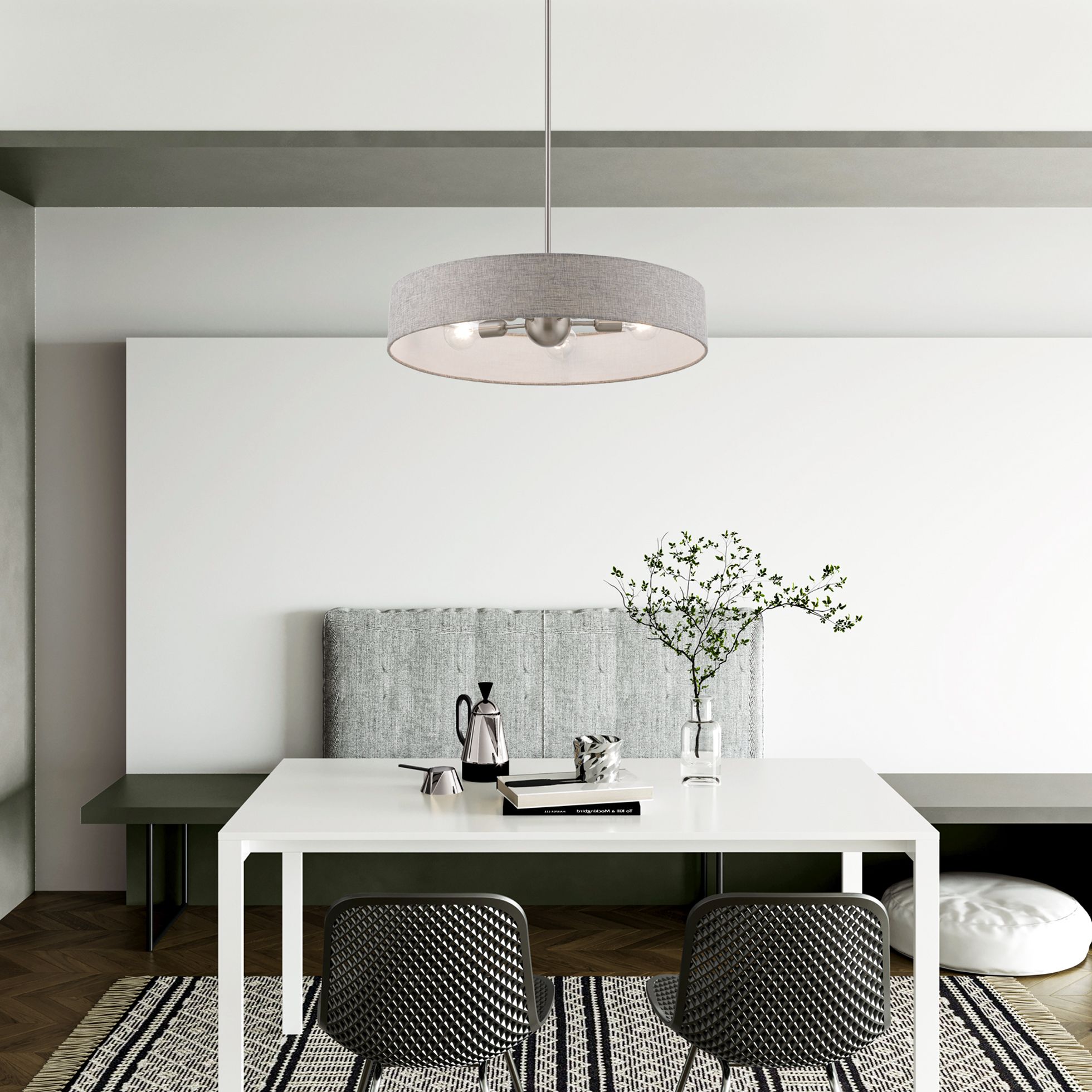 Elmhurst 5 Light Brushed Nickel with Shiny White Accents Large Drum Pendant