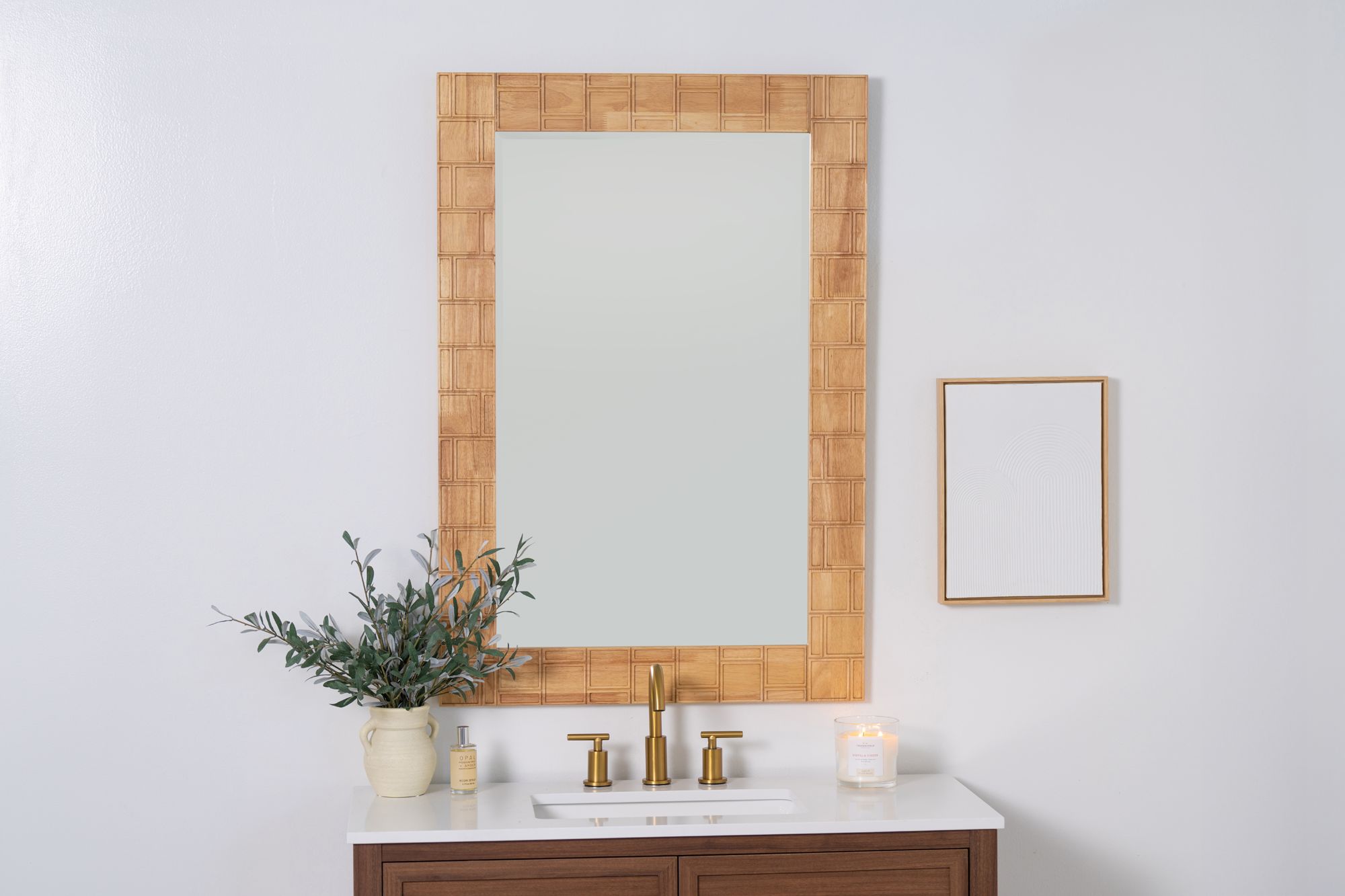 Image 4 Elmore Natural 44" x 30" Wood Rectangle Wall Mirror more views