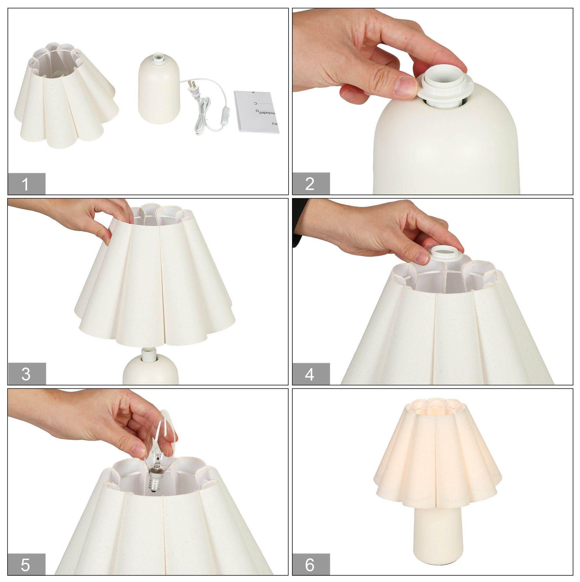 Image 4 Elmsley Modern Cream 13" Ceramic Accent Table Lamp Scalloped Linen Shade more views