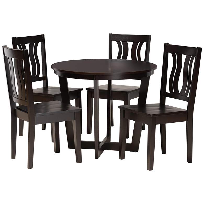 Image 1 Elodia Dark Brown Wood 5-Piece Dining Table and Chair Set
