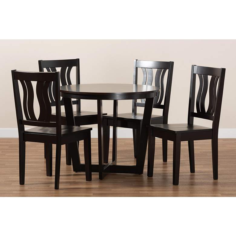 Image 7 Elodia Dark Brown Wood 5-Piece Dining Table and Chair Set more views