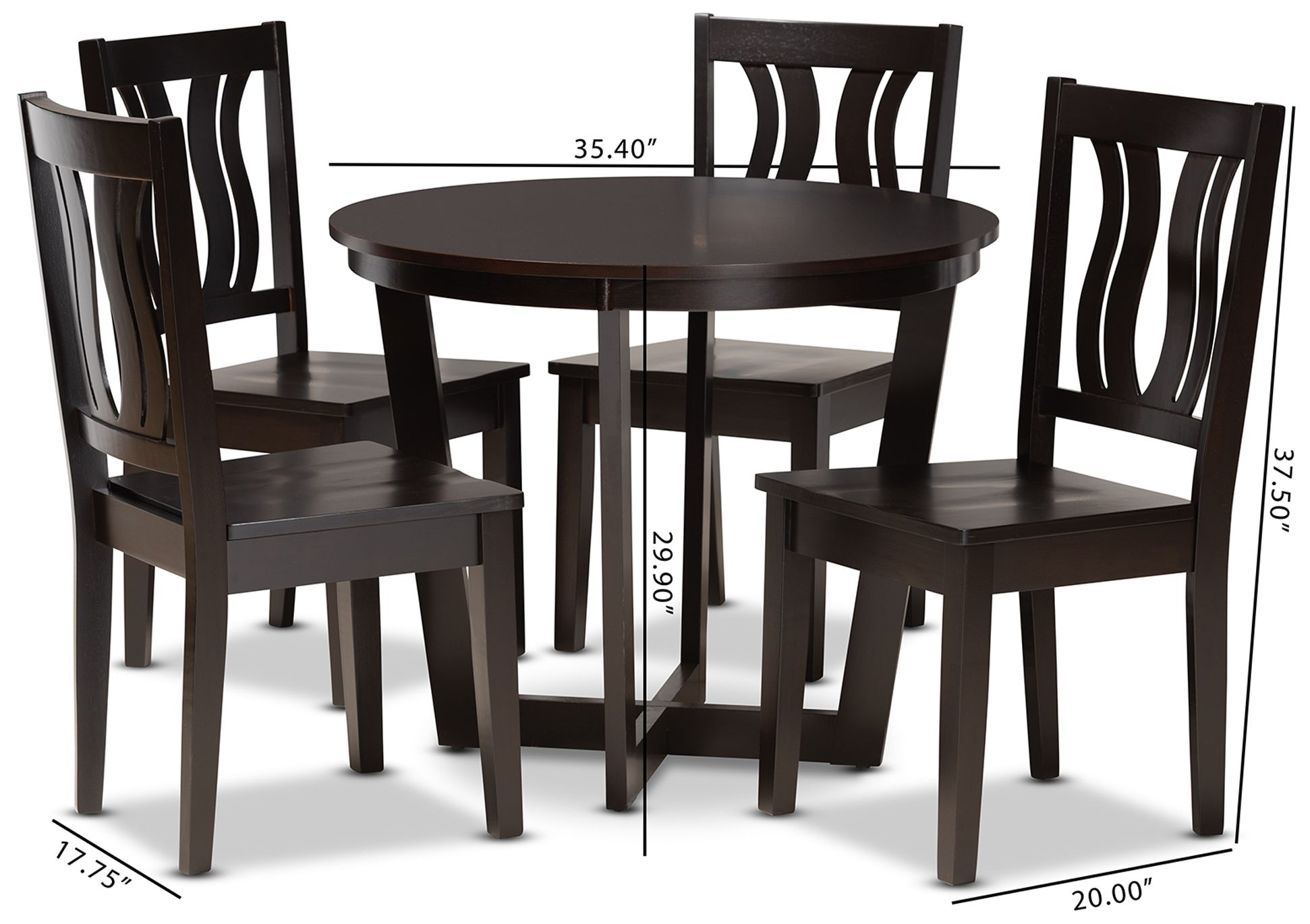 Elodia Dark Brown Wood 5-Piece Dining Table and Chair Set