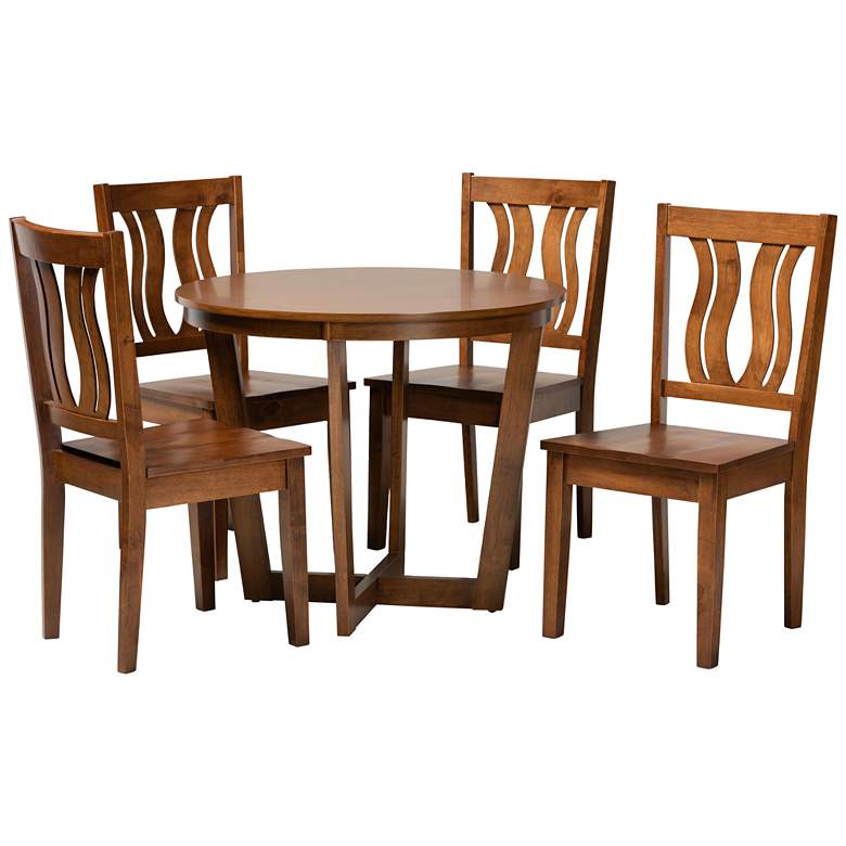 Image 1 Elodia Walnut Brown Wood 5-Piece Dining Table and Chair Set