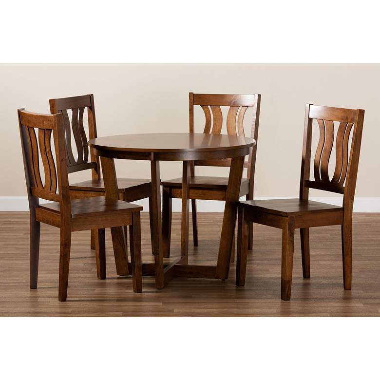 Image 7 Elodia Walnut Brown Wood 5-Piece Dining Table and Chair Set more views