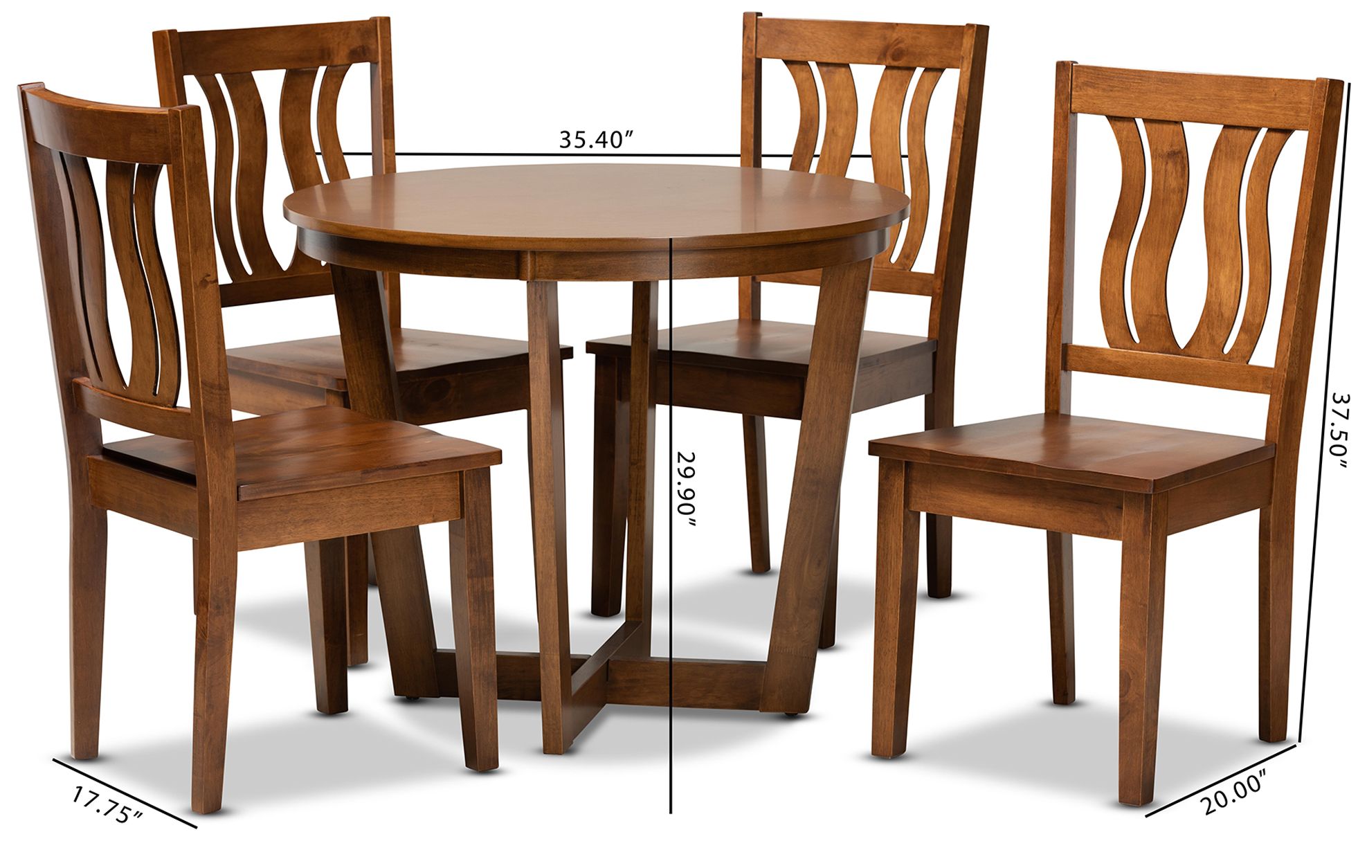 Elodia Walnut Brown Wood 5-Piece Dining Table and Chair Set