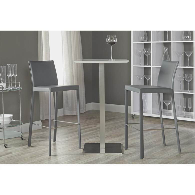Image 7 Elodie 23 3/4 inch Wide Matte White Brushed Steel Bar Table more views