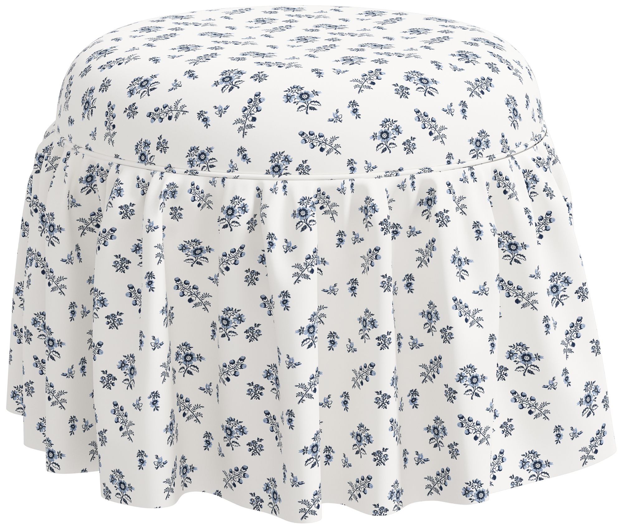 Eloise Blue Ditsy Floral Fabric Round Ottoman - Made to Order