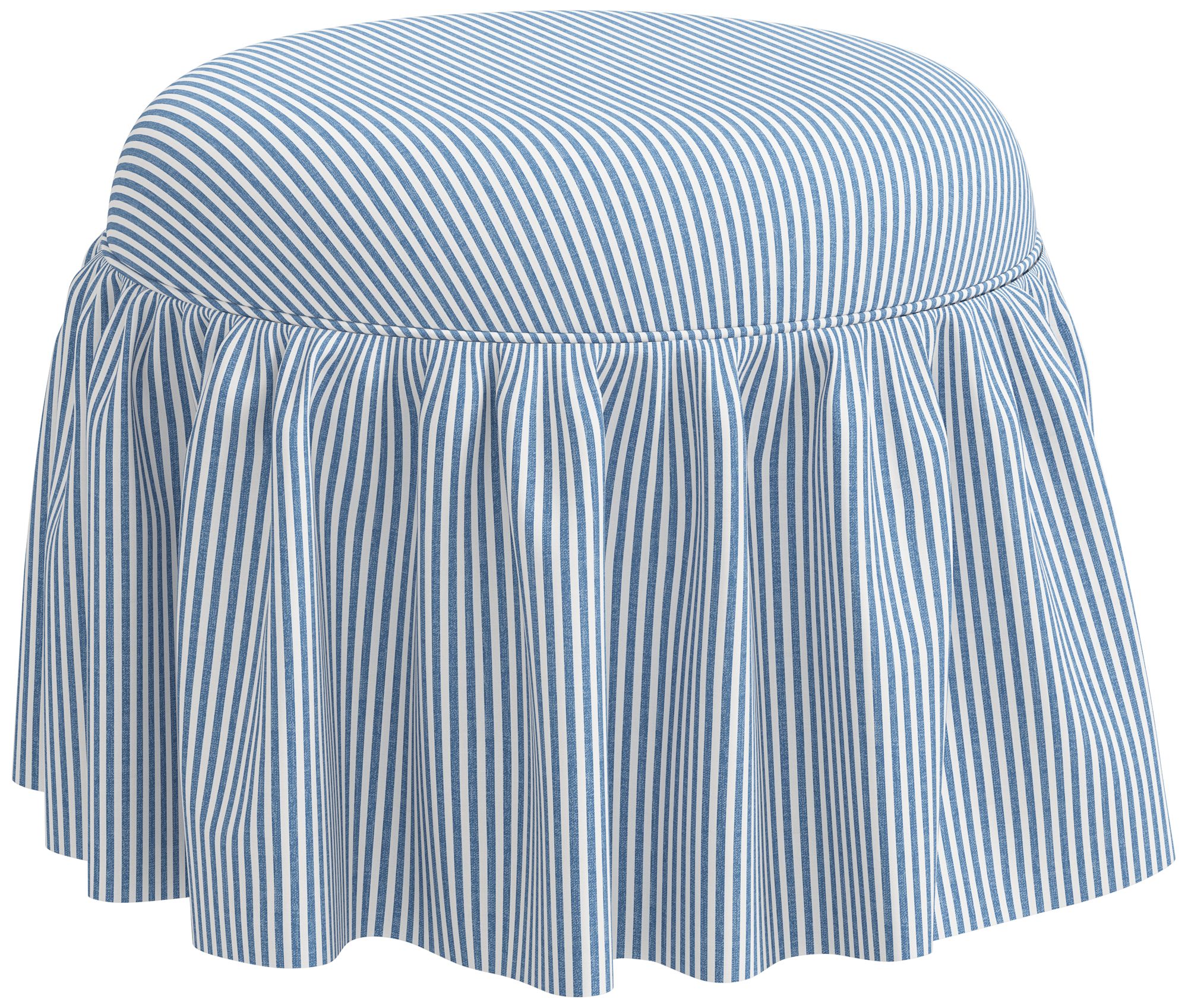Eloise Blue Prep Stripe Fabric Round Ottoman - Made to Order