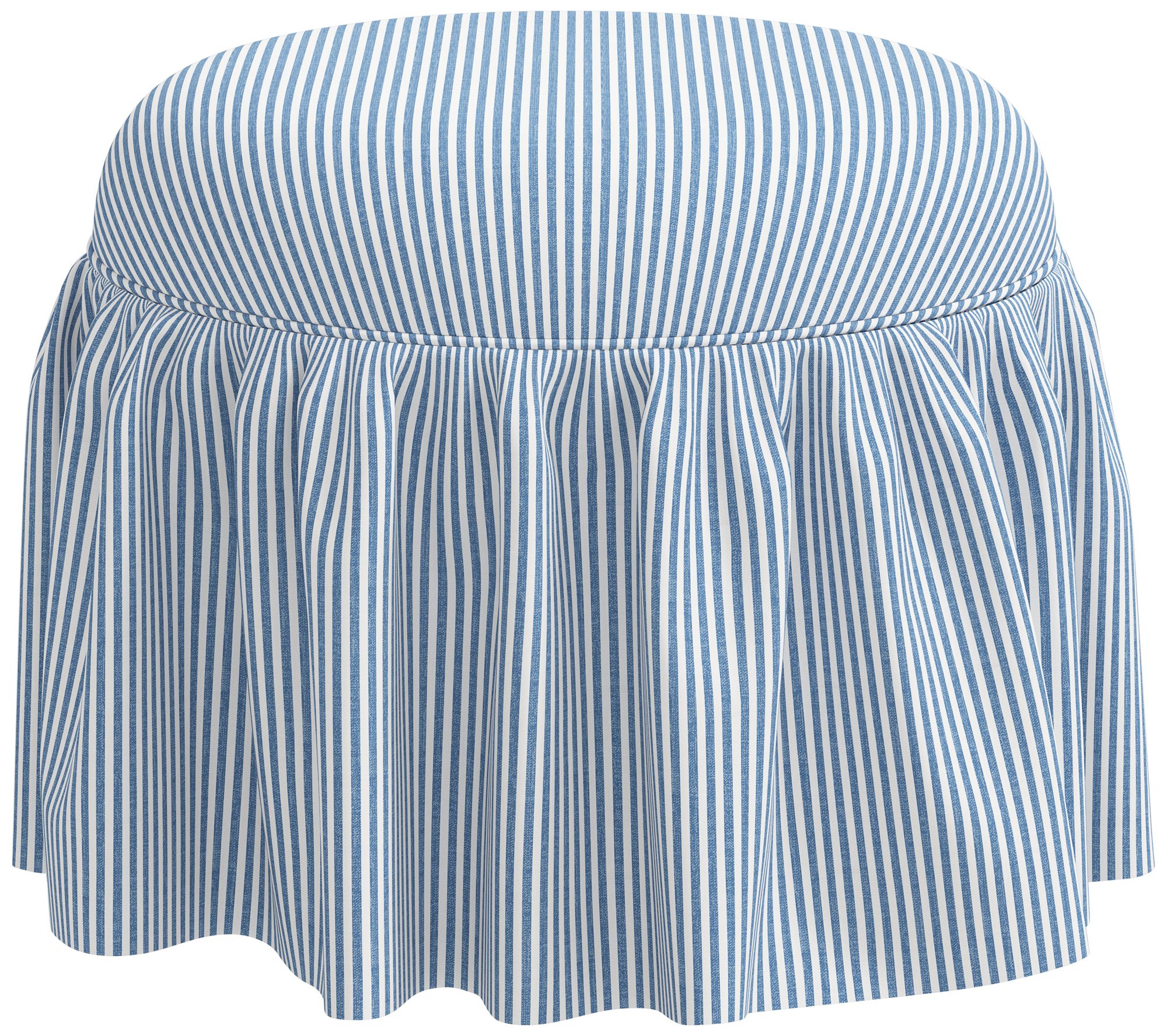 Image 4 Eloise Blue Prep Stripe Fabric Round Ottoman - Made to Order more views