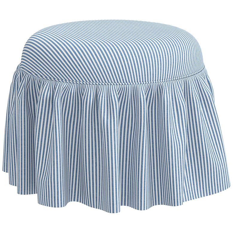 Image 1 Eloise Blue Prep Stripe Fabric Round Ottoman