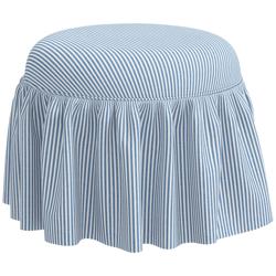 Eloise Blue Prep Stripe Fabric Round Ottoman