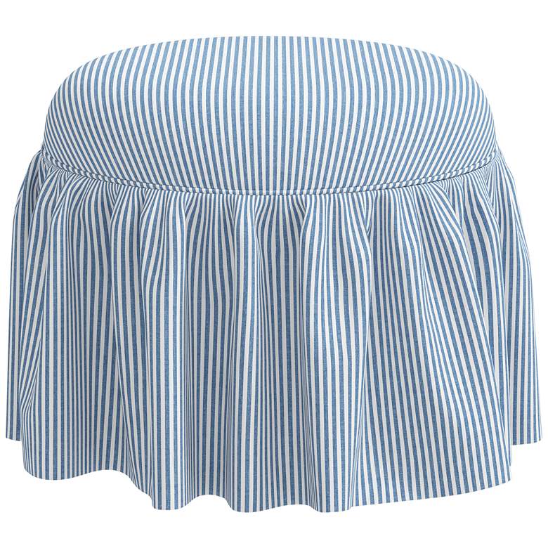Image 4 Eloise Blue Prep Stripe Fabric Round Ottoman more views