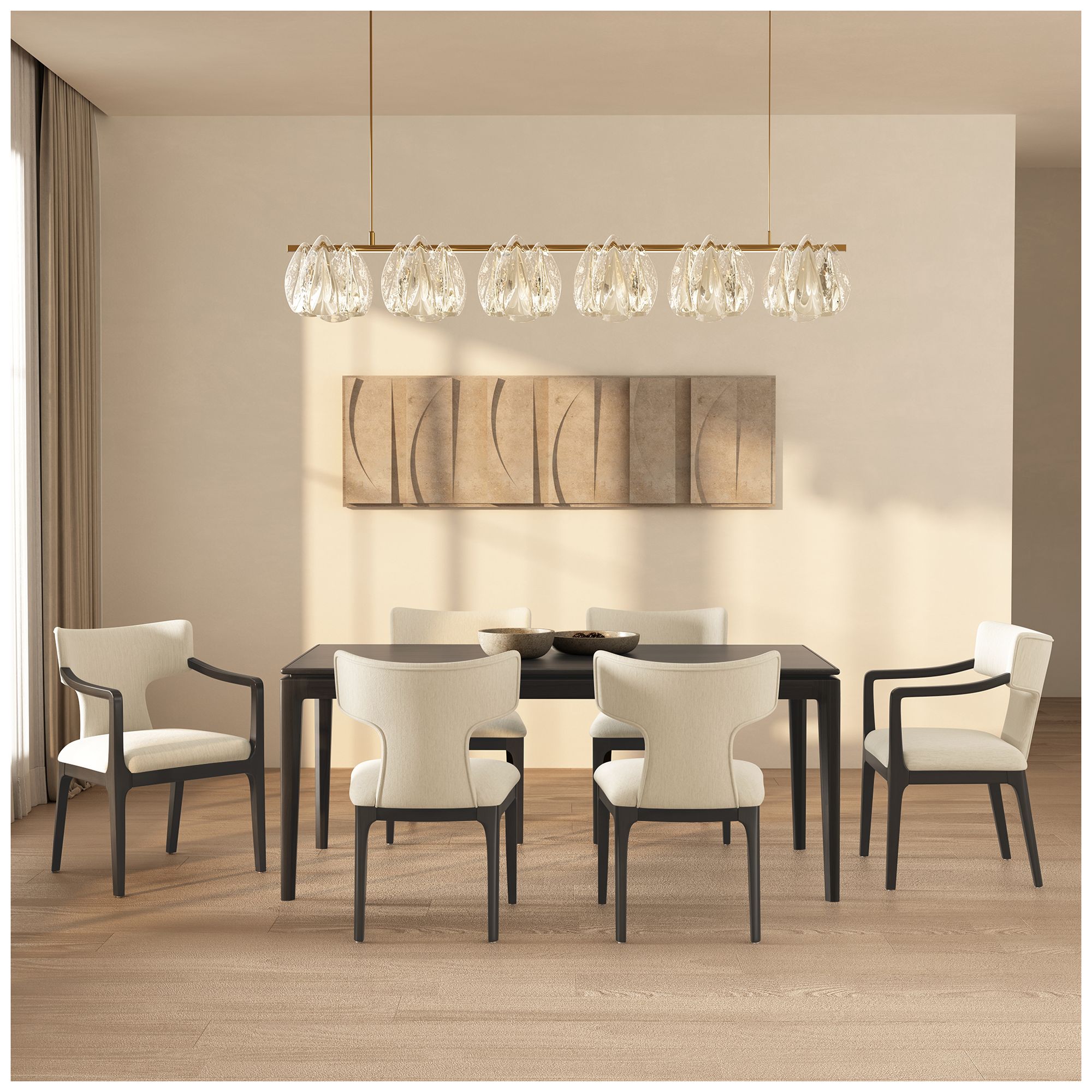 Eloria Mid-Century Modern Chenille Wood Armchair in Cream