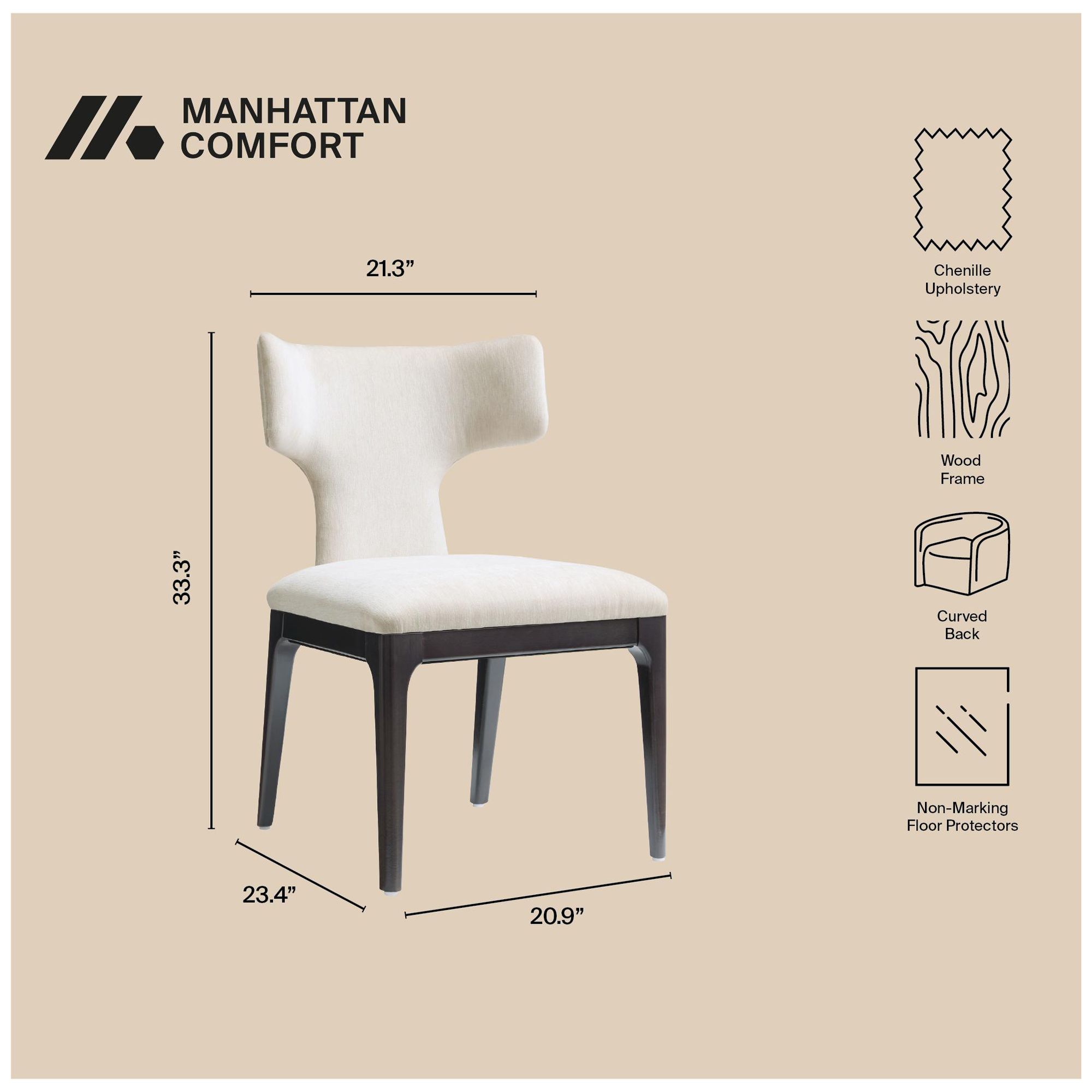 Image 5 Eloria Mid-Century Modern Chenille Wood Side Chair in Cream - Set of 2 more views