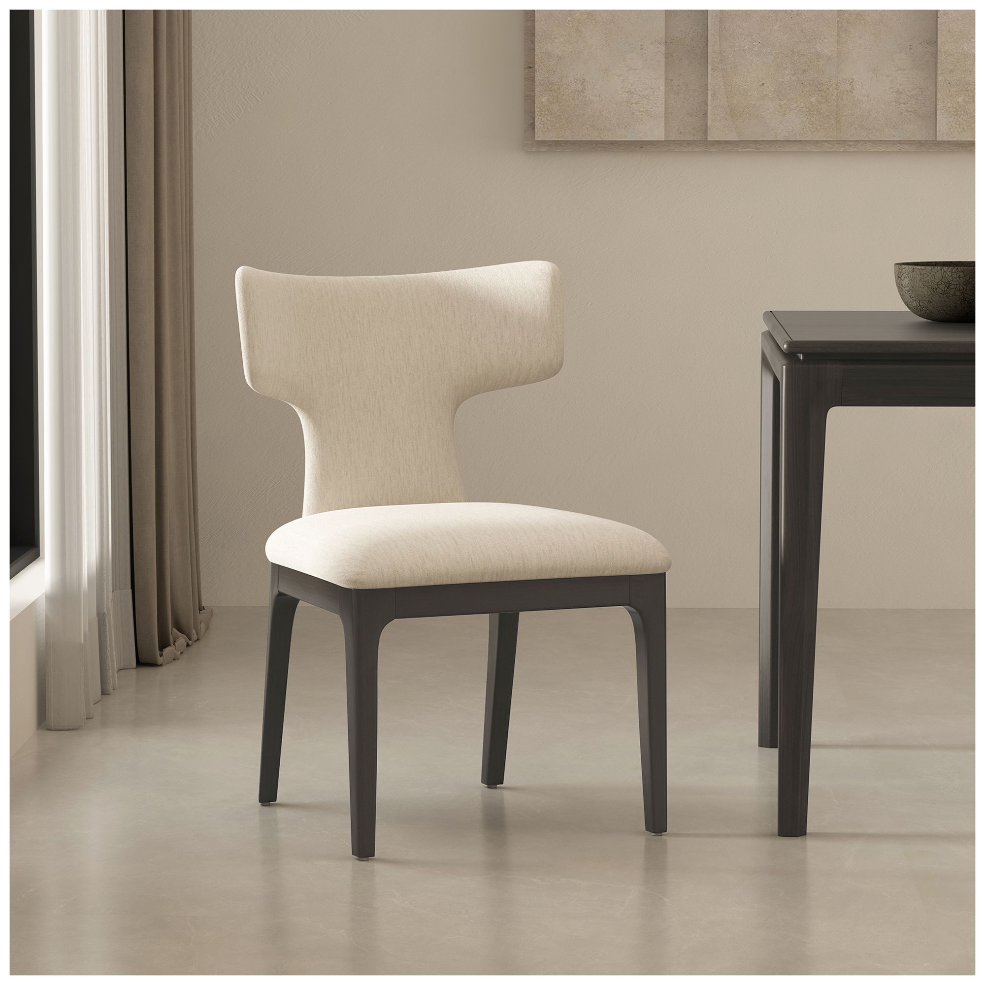 Eloria Mid-Century Modern Chenille Wood Side Chair in Cream - Set of 2