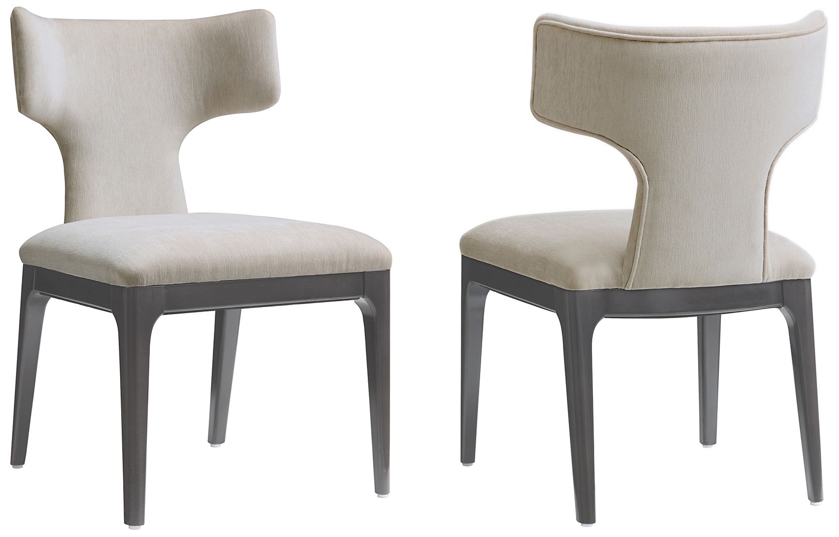 Image 2 Eloria Mid-Century Modern Chenille Wood Side Chair in Taupe - Set of 2 more views
