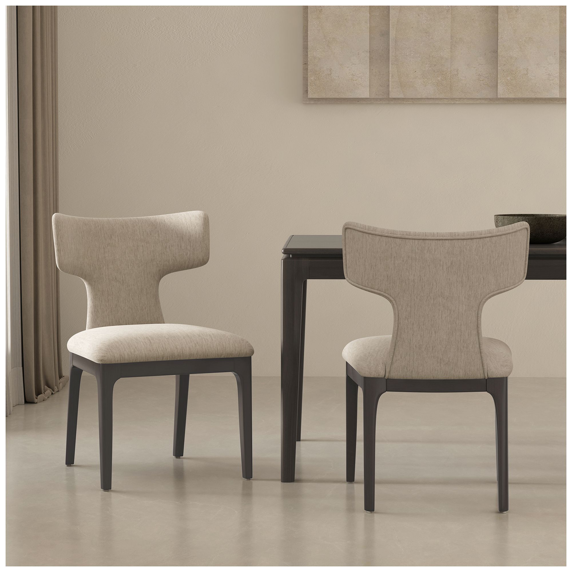 Eloria Mid-Century Modern Chenille Wood Side Chair in Taupe - Set of 2