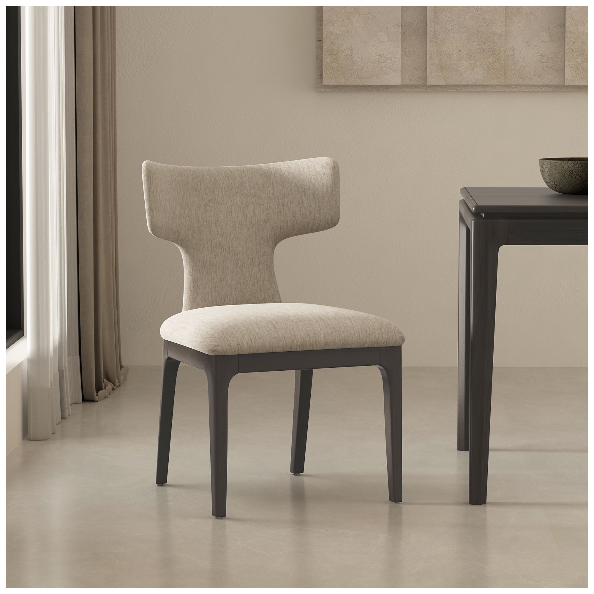 Image 3 Eloria Mid-Century Modern Chenille Wood Side Chair in Taupe - Set of 2 more views