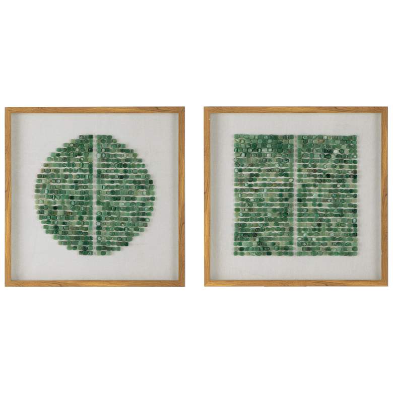 Image 1 Elos 23.6" x 23.6" Green & Ivory Stone Shadow Boxes - Set of 