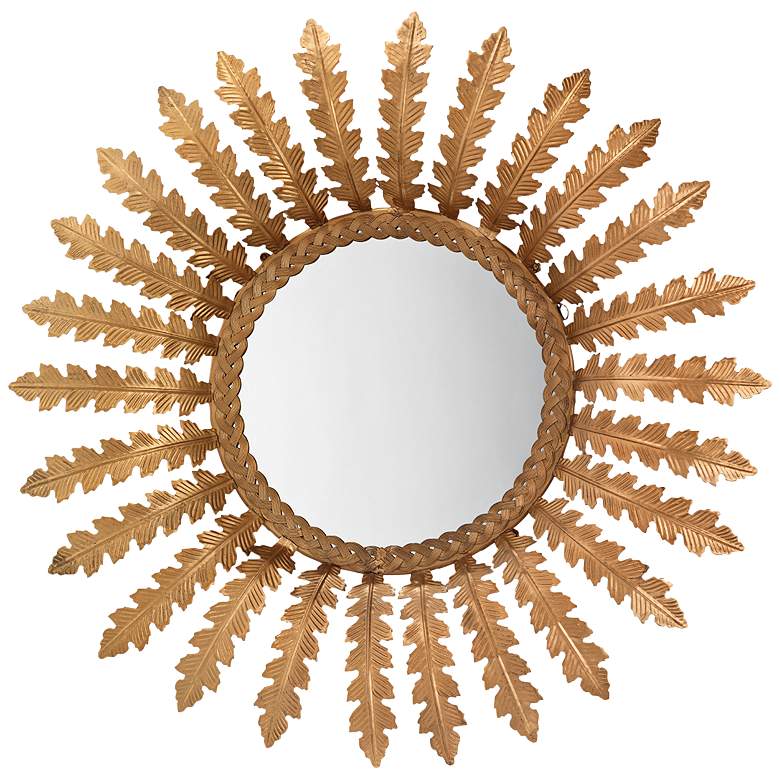 Elouise Antique Brass Sunburst 24 1/2&quot; Round Wall Mirror