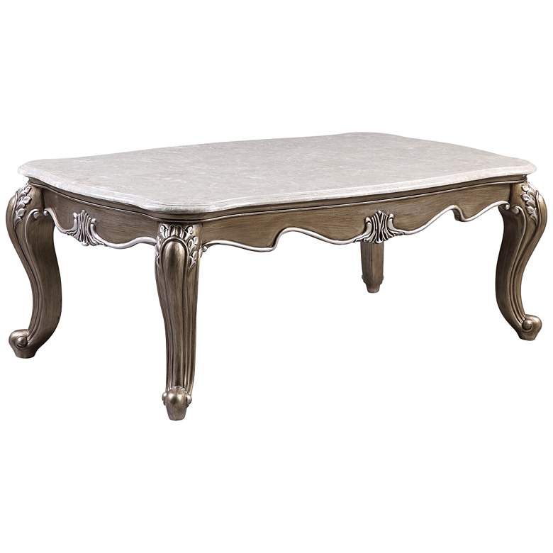 Elozzol 54&quot; Wide Marble and Antique Bronze Accent Table