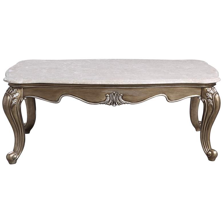 Image 5 Elozzol 54" Wide Marble and Antique Bronze Accent Table more views