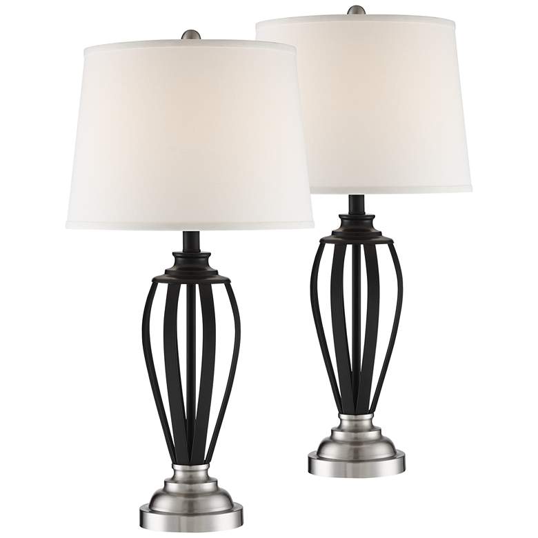 Image 1 Elsa Black and Brushed Nickel Metal Table Lamps Set of 2
