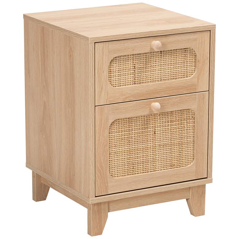 Image 2 Elsbeth 15 3/4"W Brown Wood Rattan 1-Drawer 1-Door End Table