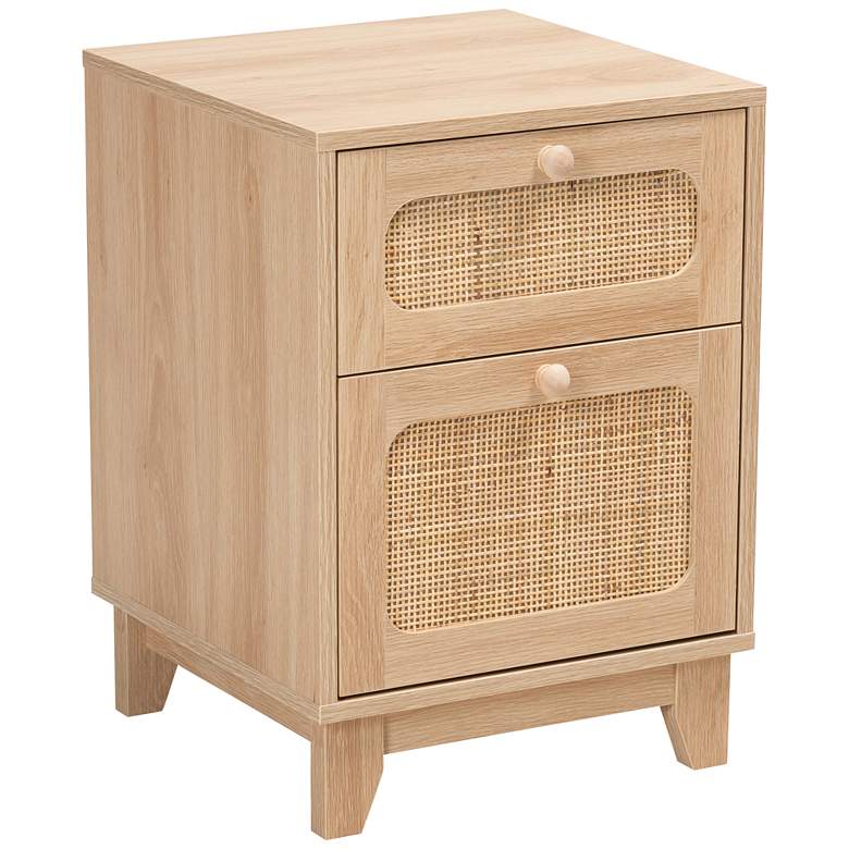 Image 2 Elsbeth 15 3/4 inchW Brown Wood Rattan 1-Drawer 1-Door End Table