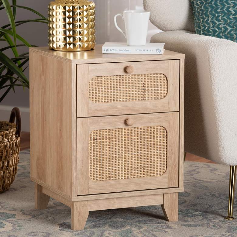 Image 1 Elsbeth 15 3/4 inchW Brown Wood Rattan 1-Drawer 1-Door End Table