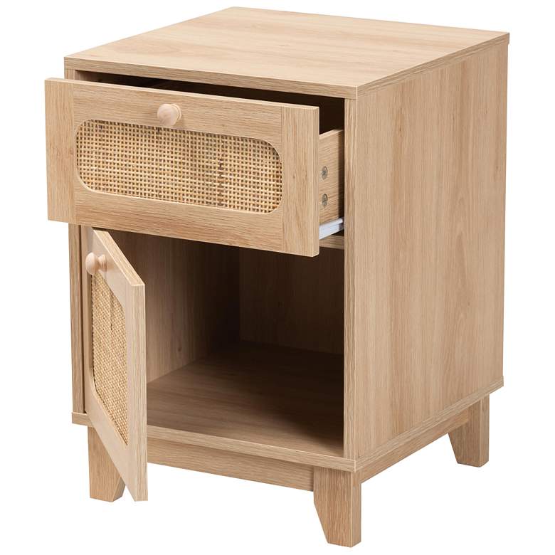 Image 6 Elsbeth 15 3/4"W Brown Wood Rattan 1-Drawer 1-Door End Table more views