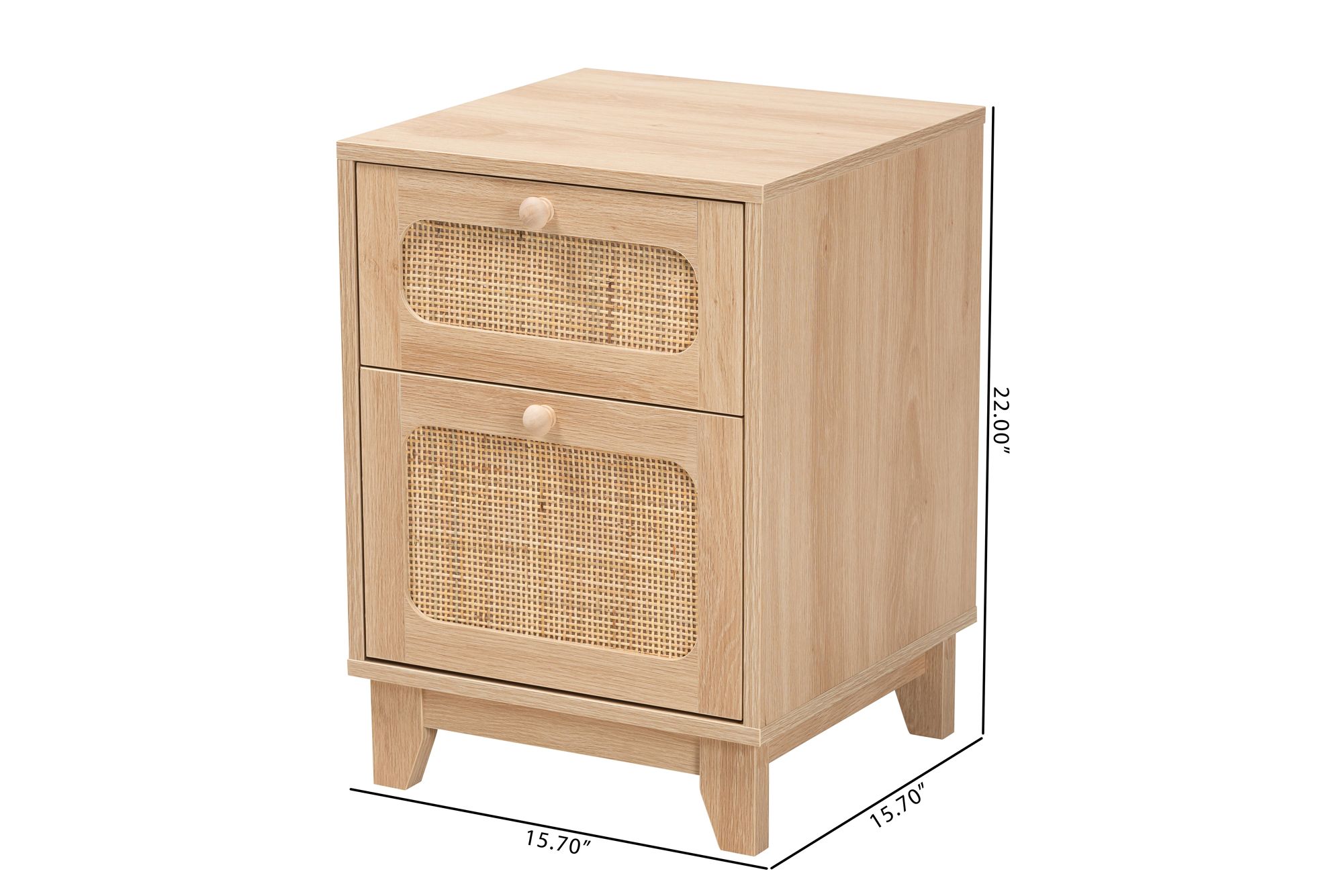 Elsbeth 15 3/4"W Brown Wood Rattan 1-Drawer 1-Door End Table
