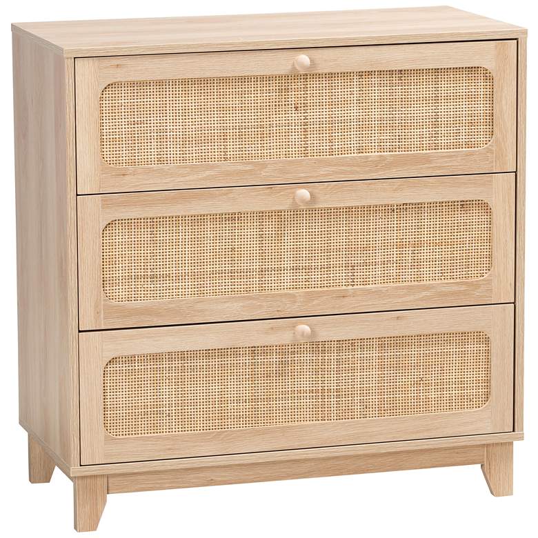 Image 2 Elsbeth 31 1/2"W Oak Brown Rattan 3-Drawer Storage Cabinet