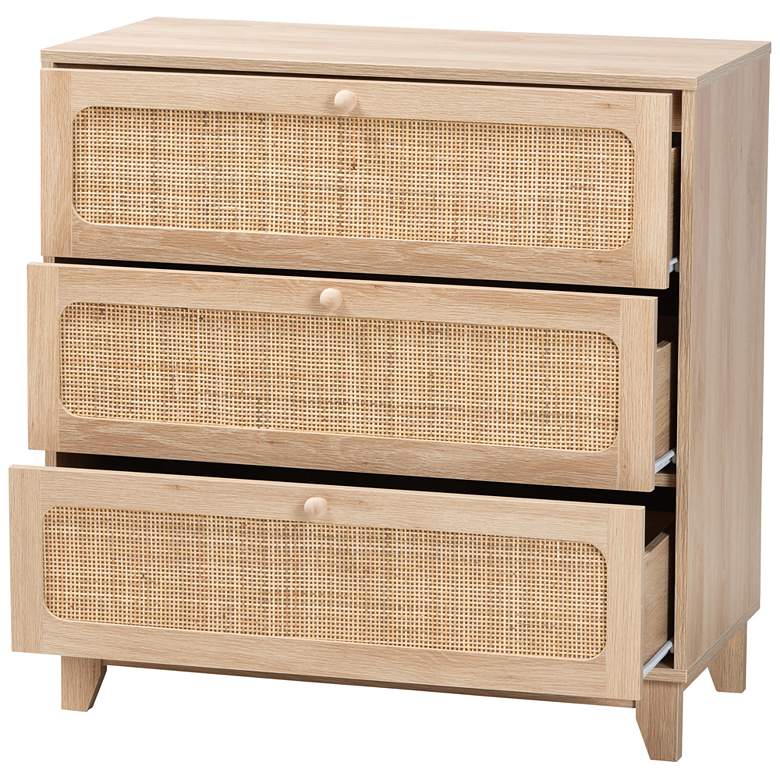 Image 6 Elsbeth 31 1/2"W Oak Brown Rattan 3-Drawer Storage Cabinet more views