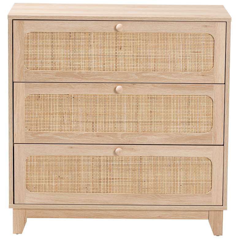 Image 7 Elsbeth 31 1/2"W Oak Brown Rattan 3-Drawer Storage Cabinet more views