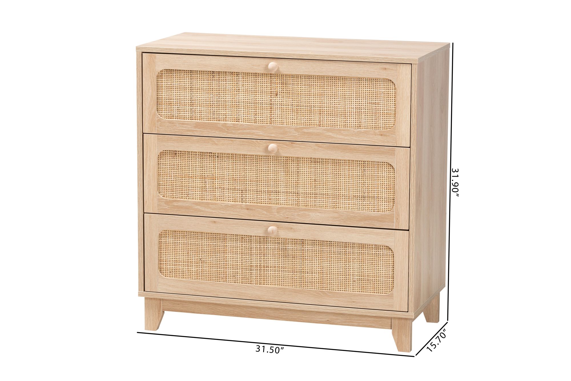 Elsbeth 31 1/2"W Oak Brown Rattan 3-Drawer Storage Cabinet
