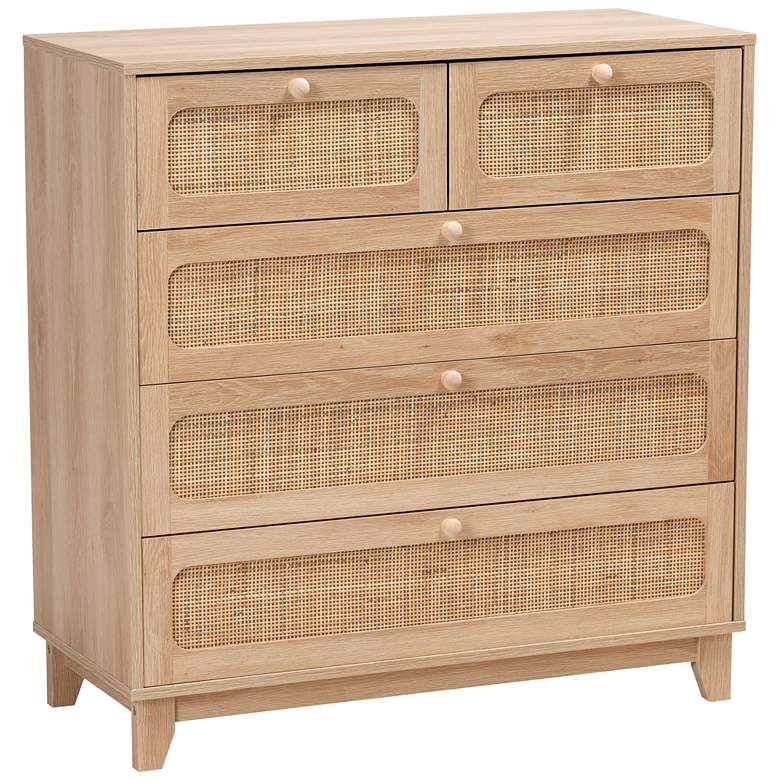 Image 2 Elsbeth 35 1/2"W Brown Wood Rattan 5-Drawer Storage Cabinet