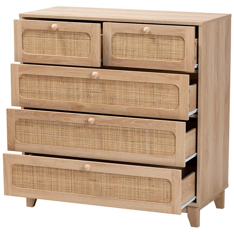 Image 6 Elsbeth 35 1/2 inchW Brown Wood Rattan 5-Drawer Storage Cabinet more views